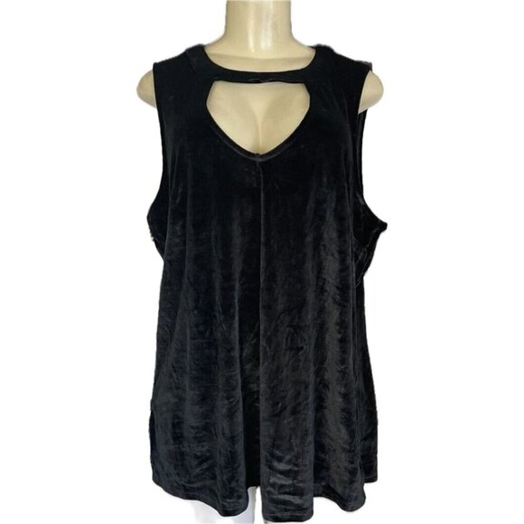 Torrid +2 Black Velour Choker Neckline Curved Hemline Sleeveless Pullover Top - Picture 2 of 6